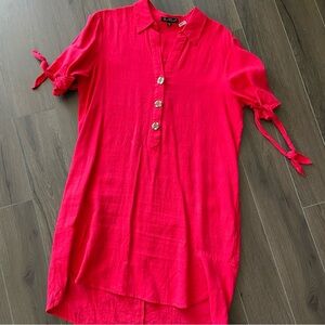 Velvet Heart Vibrant Red Button-Down Midi Dress